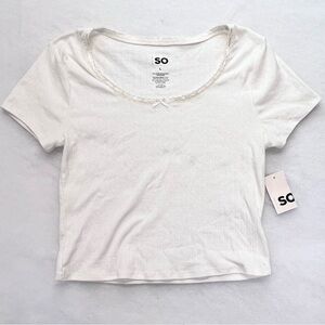 SO White‎ Scoop Neck Lace-Trim Short Sleeve Baby Tee, NWT,Lg